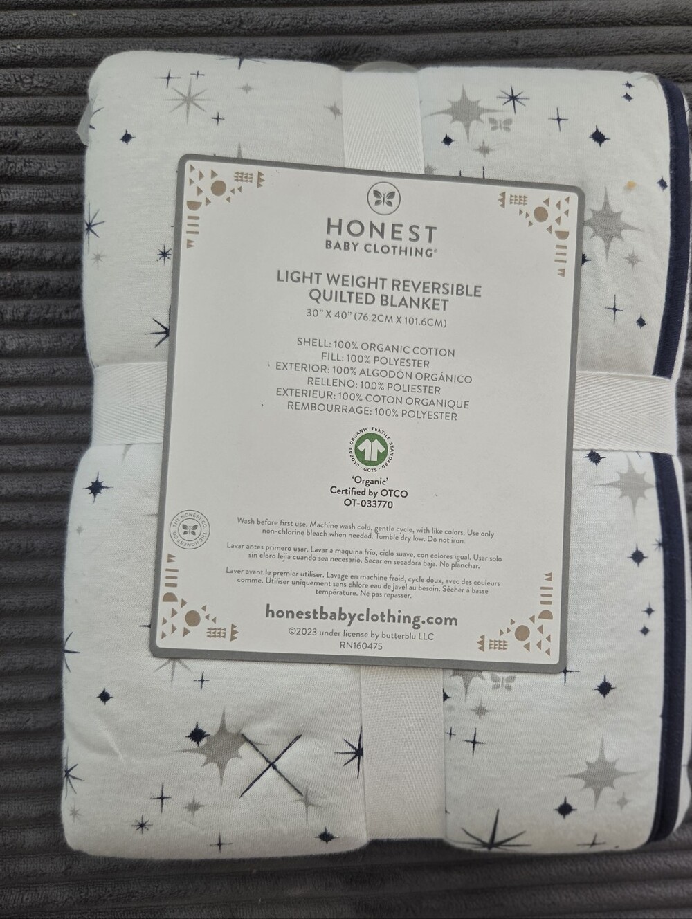 New with Tags: 2-Pack Honest Baby Reversible Quilted Blankets – Organic Cotton